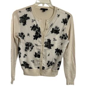 Ann Taylor Black and Cream Floral Cardigan
